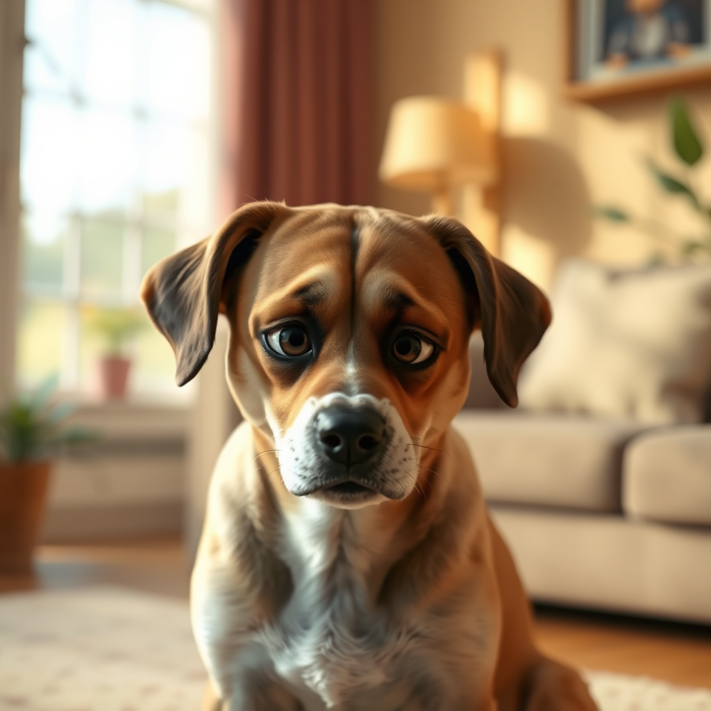 Sad dog looking emotional