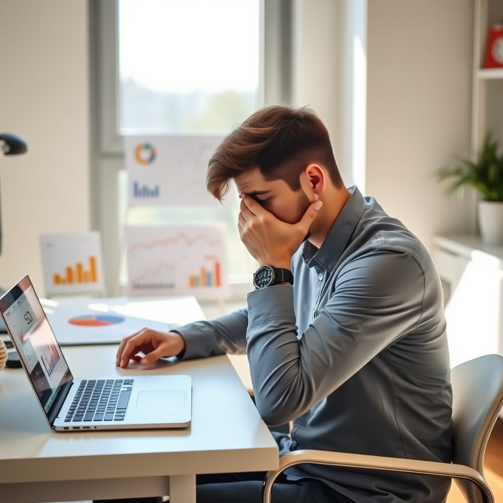 Frustrated user working on SEO