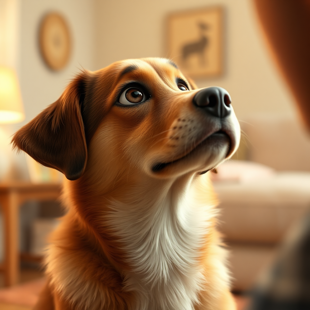 Dog looking at owner with trust