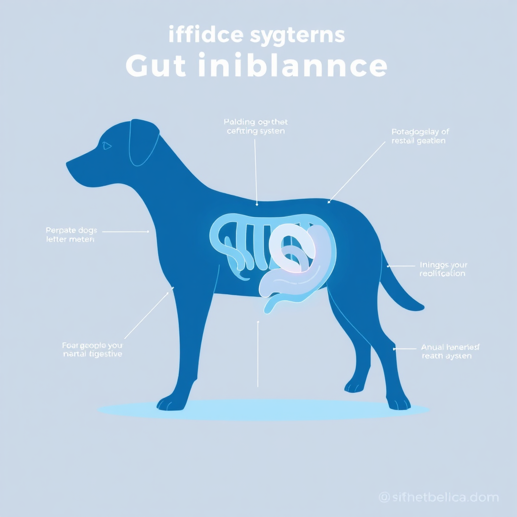 Illustration of dog digestive system highlighting gut imbalance