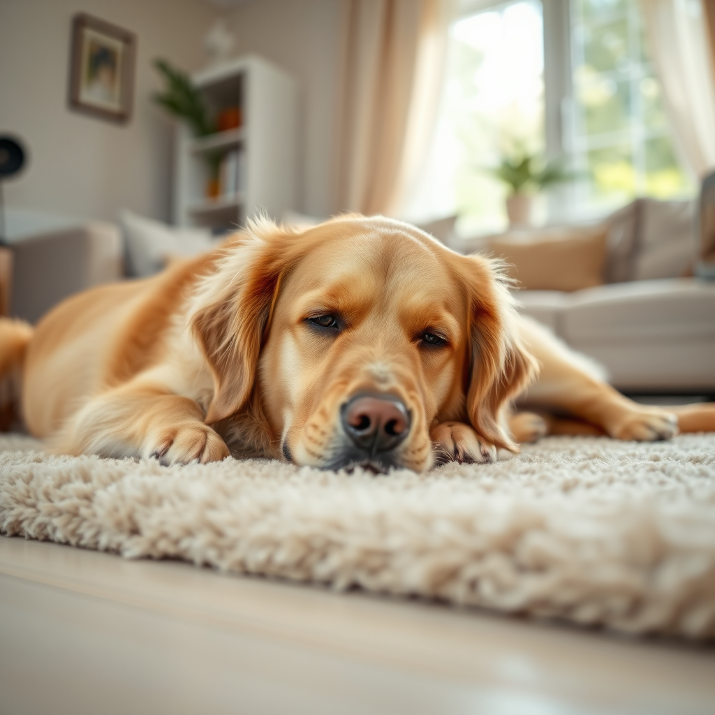 Tired dog experiencing digestive discomfort