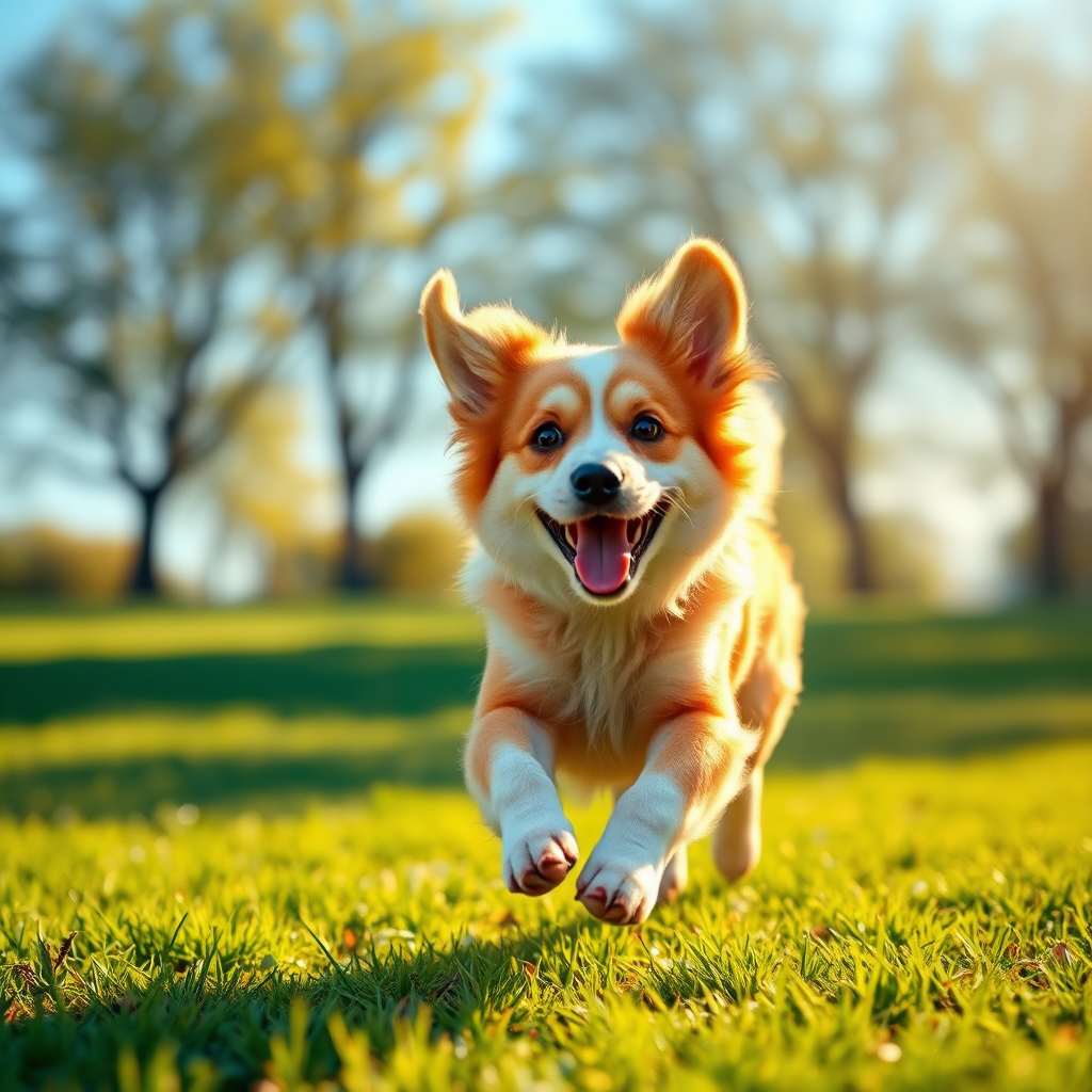 Happy dog running and playing