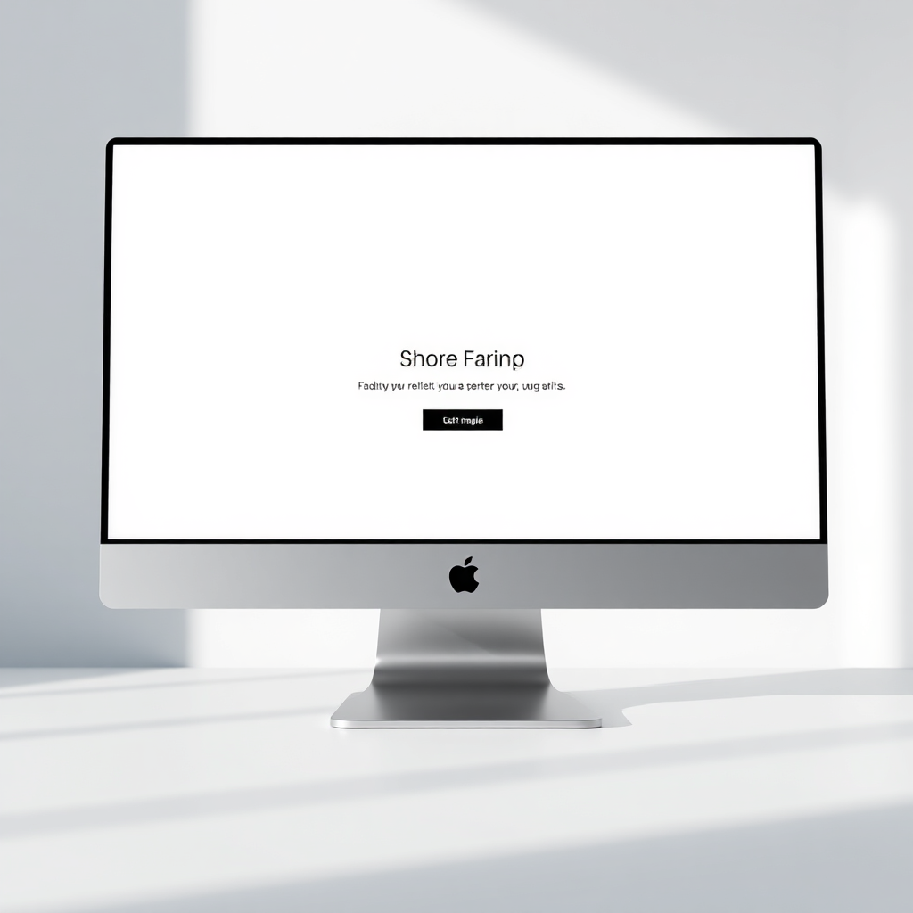  A close-up shot of a minimalist computer screen displaying a clean, one-page website design. The website features a single, bold headline and a concise call-to-action button. The background is a soft, blurred gradient. The lighting is soft and diffused, creating a sense of clarity and focus. Style references: minimalist UI design, Apple product photography. Technical specs: 4K resolution, high-quality rendering with realistic screen reflections.