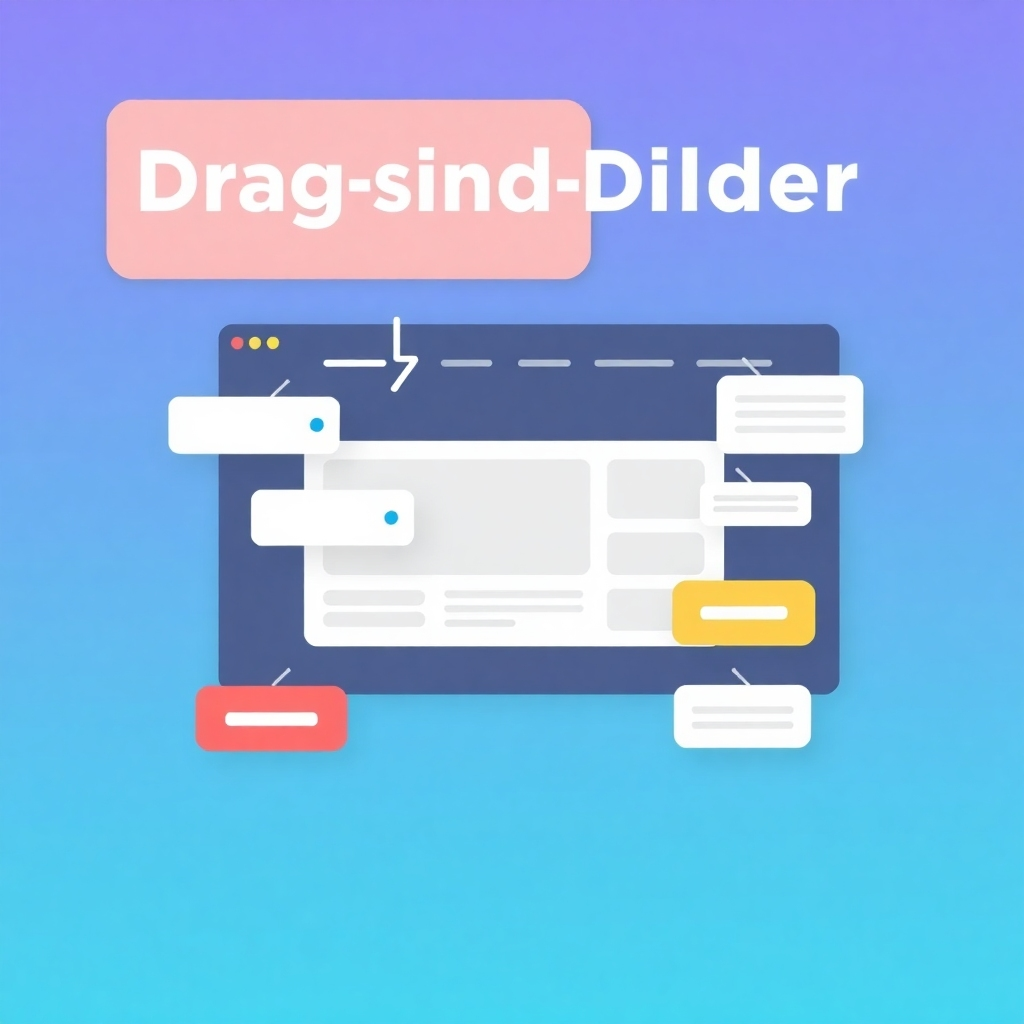 Create a visually appealing image representing a drag-and-drop website builder interface. The image should feature various website elements (text boxes, images, buttons) being dragged and dropped onto a canvas. The interface should look clean and modern, with a clear visual hierarchy. Use bright, inviting colors. Style reference: Webflow or Wix interface screenshots. Technical specs: 4K resolution, high quality.