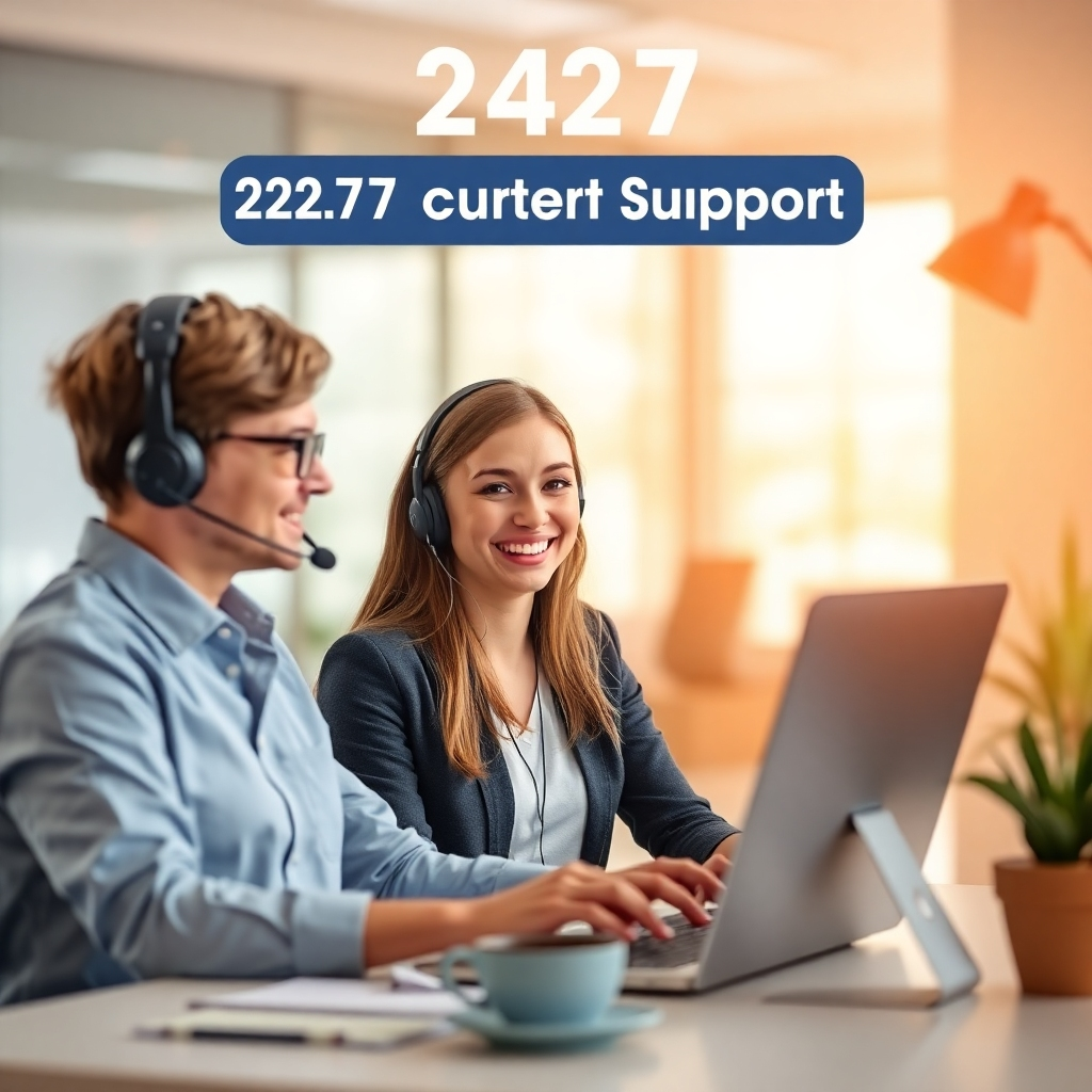 Create an image representing 24/7 customer support. The image could feature a friendly support agent helping a customer via online chat. The scene should convey helpfulness and professionalism. Technical specs: 4K resolution, high quality.