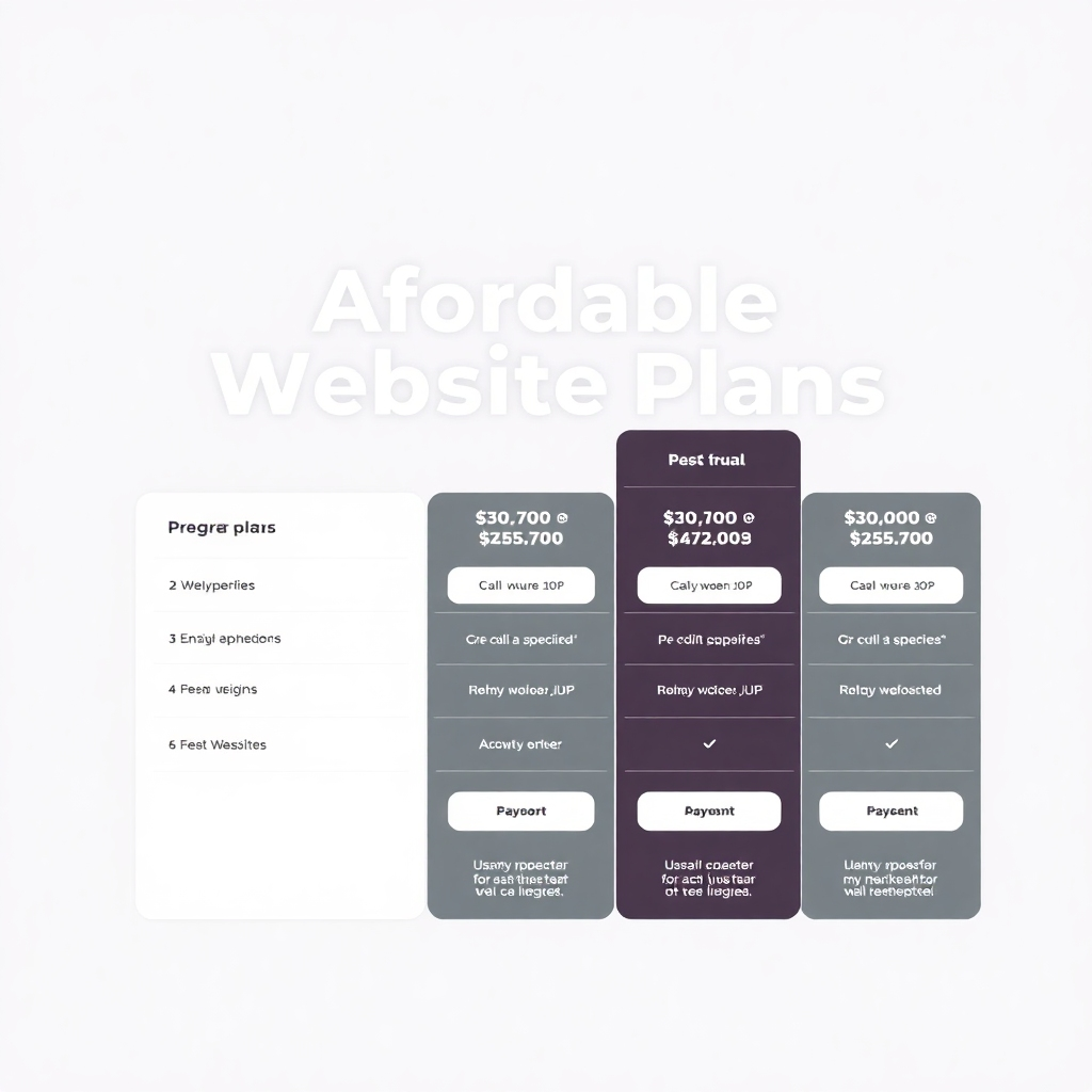 Create an image representing affordable website plans. The image could feature a pricing table with different website plans, highlighting the value and affordability of each option. Use clear and concise design. Technical specs: 4K resolution, high quality.
