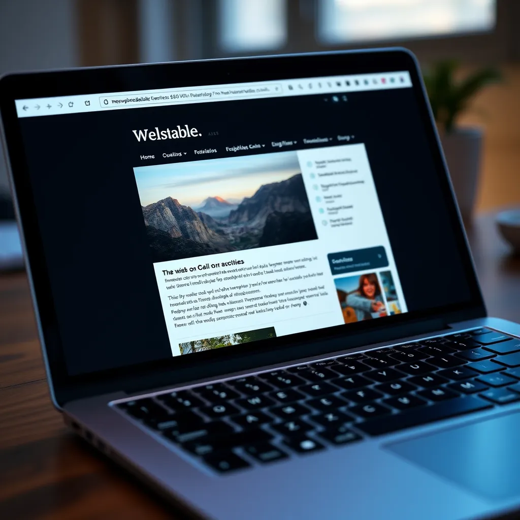 A close-up shot of a laptop screen displaying a website with a blog post. The blog post features a captivating image, a well-written article, and a call to action. The website's design should be visually appealing and easy to navigate.
