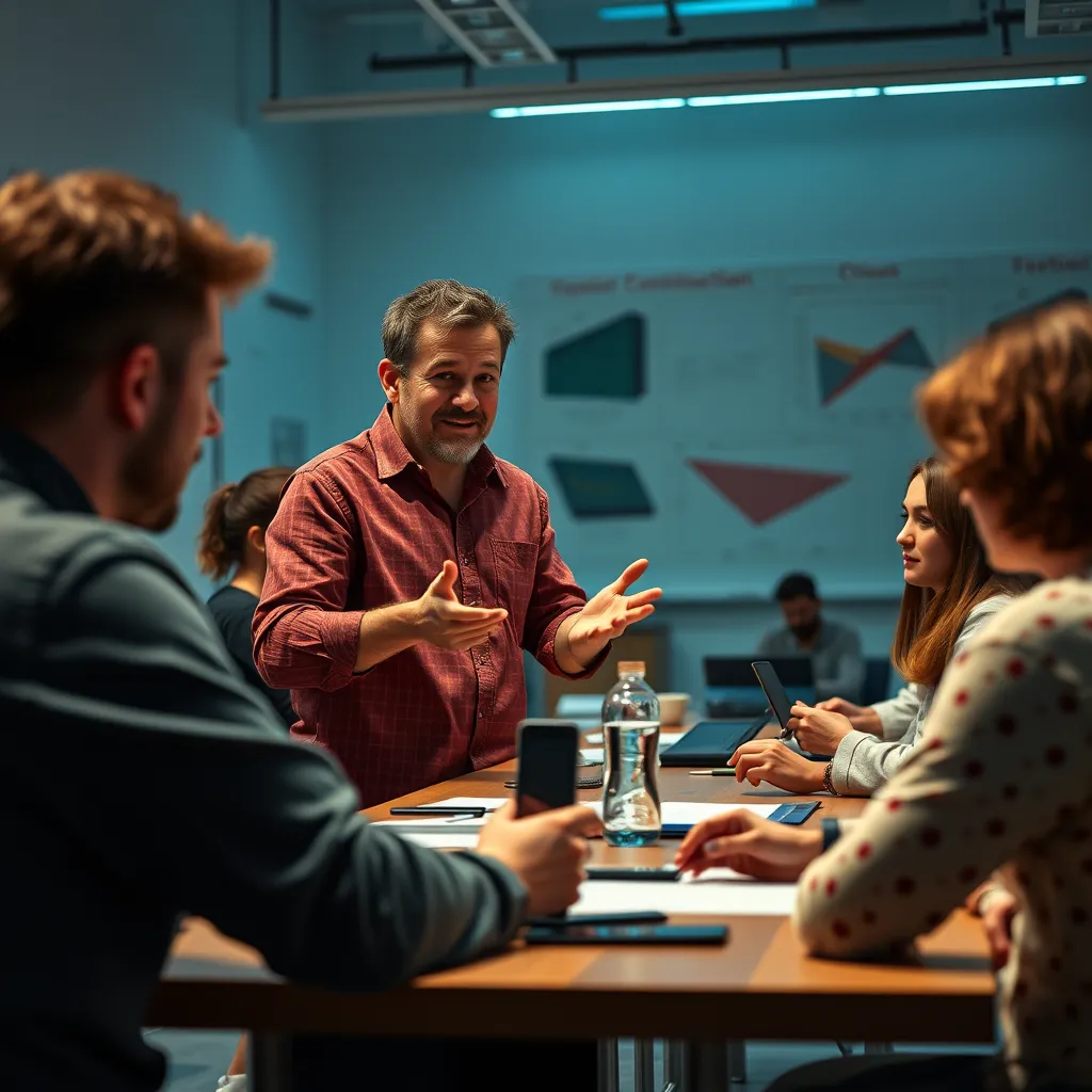 A passionate graphic design instructor leading a workshop with students engaged in hands-on activities, creating stunning visuals and experimenting with innovative design concepts.