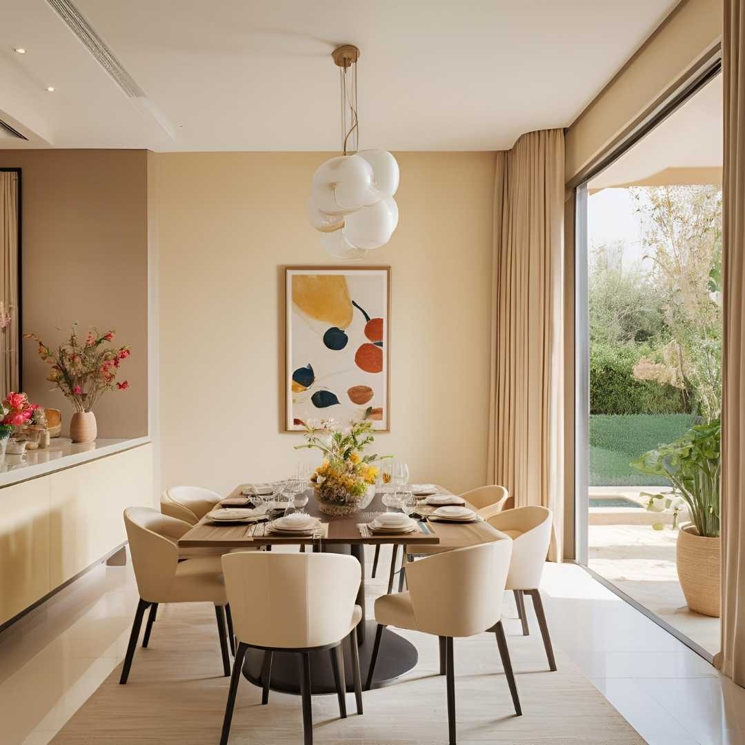 A real estate agent sitting with a couple, discussing property options over a table with blueprints and a cup of coffee. They are in a bright and welcoming office setting, showcasing a professional yet approachable atmosphere.