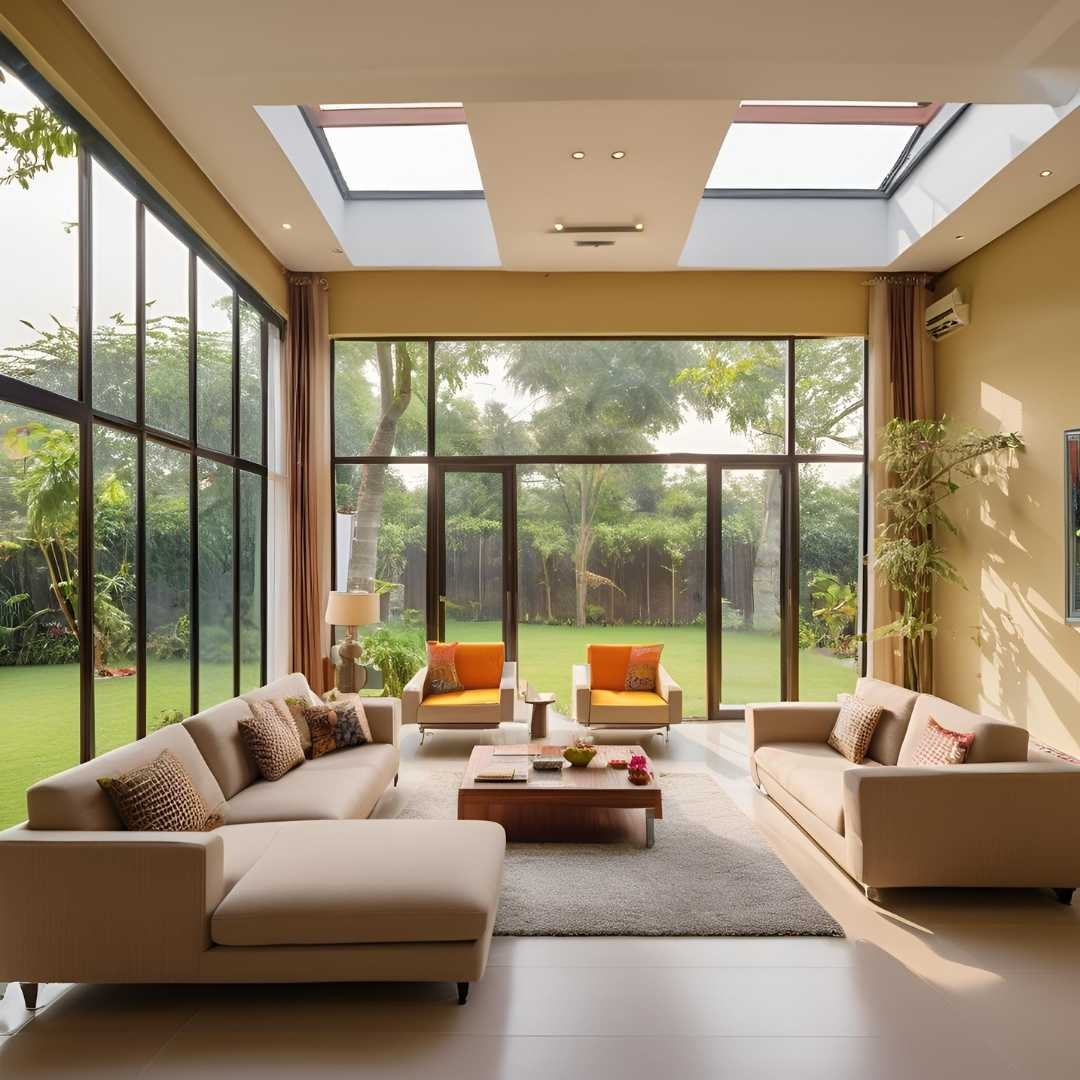 A real estate agent sitting with a couple, discussing property options over a table with blueprints and a cup of coffee. They are in a bright and welcoming office setting, showcasing a professional yet approachable atmosphere.