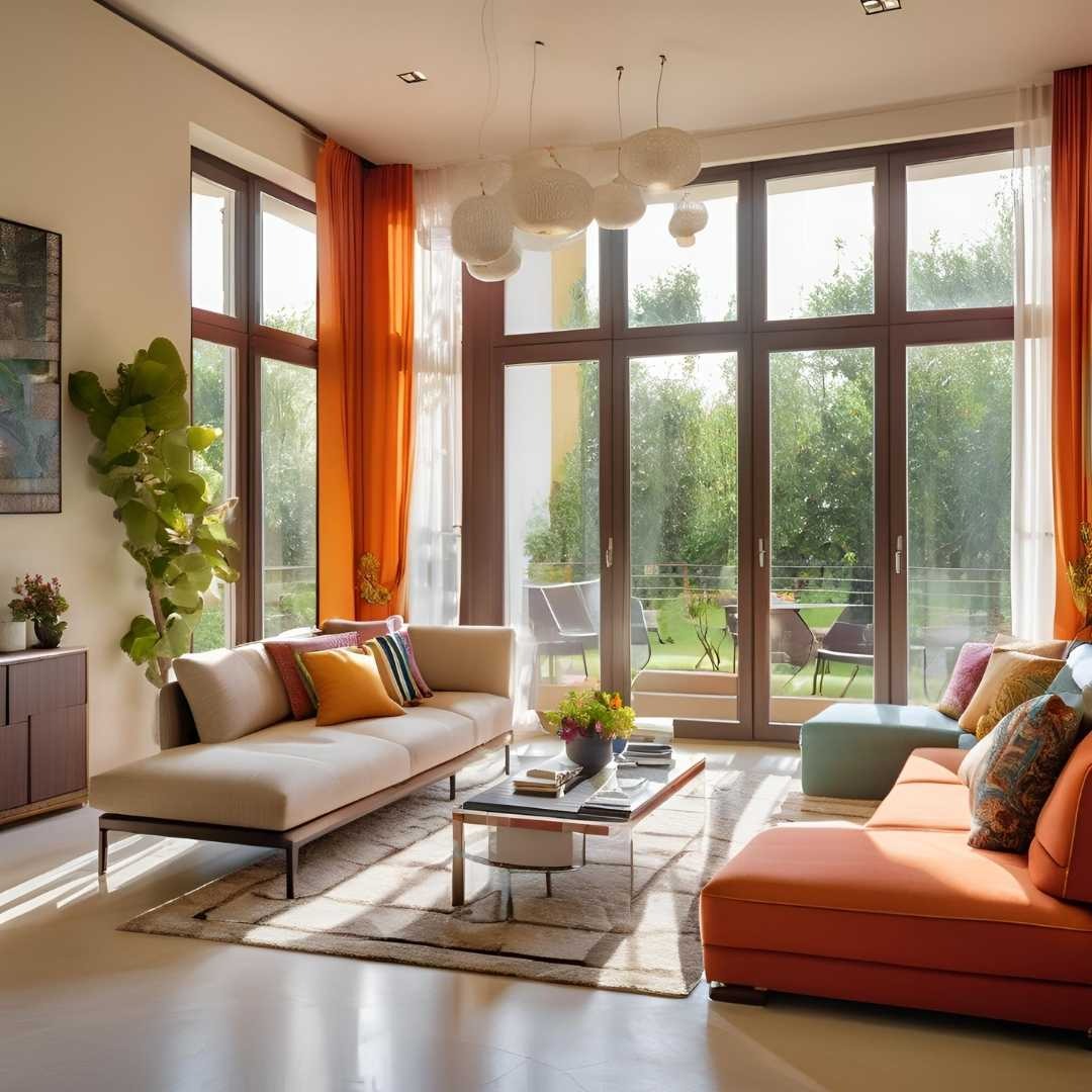 A real estate agent sitting with a couple, discussing property options over a table with blueprints and a cup of coffee. They are in a bright and welcoming office setting, showcasing a professional yet approachable atmosphere.