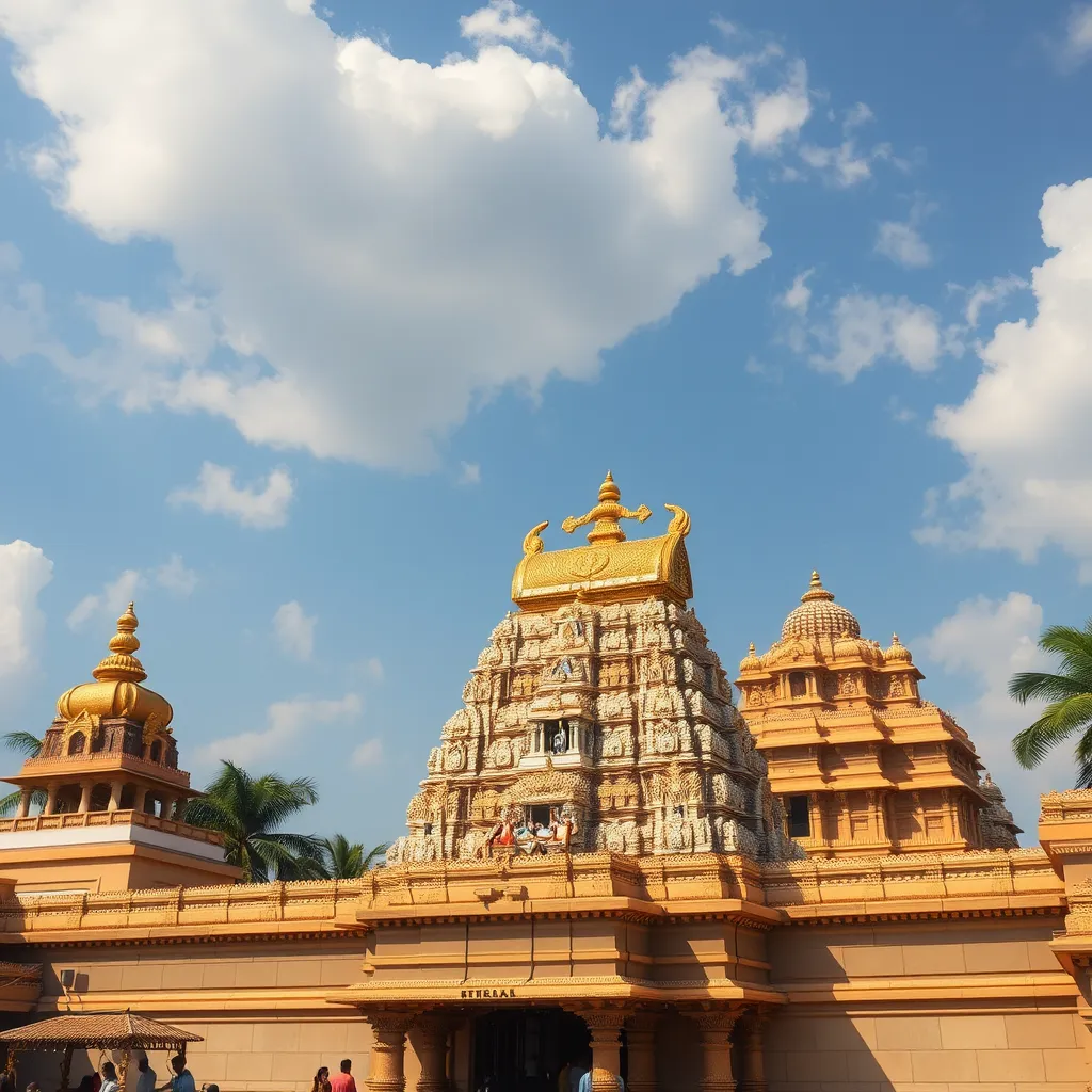 A photorealistic image showcasing a vibrant, colorful scene inside one of the Navagraha Temples in Kumbakonam, Tamil Nadu. Capture a specific temple, such as the Thirunallar Sani Temple, with its intricate details, statues, and offerings. Highlight the temple's unique atmosphere, including devotees offering prayers and seeking blessings from the deity. The image should convey the spiritual significance and cultural richness of these unique temples.