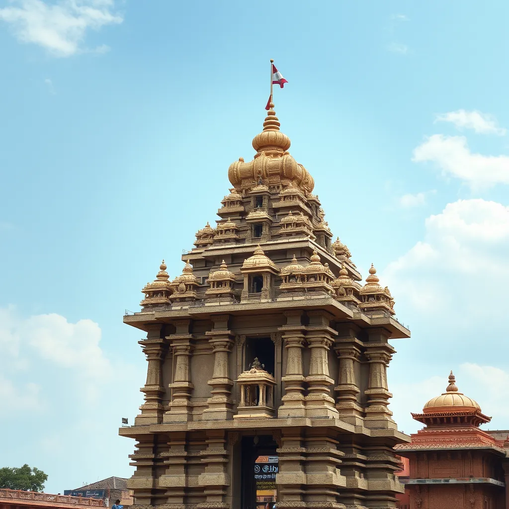 A photorealistic image of the Sri Ramanathaswamy Temple in Rameshwaram, Tamil Nadu, bathed in warm morning light. The temple should be depicted with its intricate carvings, majestic towers, and a calm, serene atmosphere. Show pilgrims performing rituals and enjoying the peaceful surroundings, conveying the temple's spiritual significance and the beauty of Rameshwaram's coastal landscape.