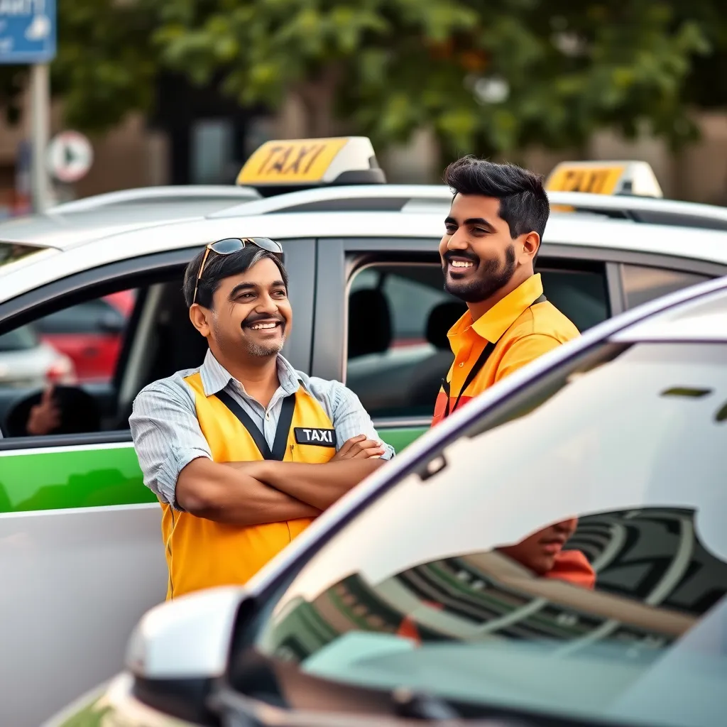 A vibrant, photorealistic illustration of a group of people, dressed in traditional Indian clothing, walking through a grand temple entrance with intricate carvings and statues. The sky is clear and blue, with sunlight streaming through the archway, illuminating the scene. The people are smiling and engaged in conversation, with a sense of peace and wonder in their eyes.