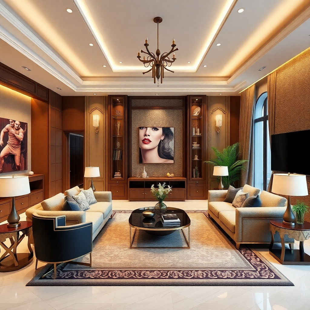 A warm and inviting scene depicting a friendly carpenter interacting with a satisfied customer in a well-furnished living room. The carpenter is presenting a finished wooden project, such as a handcrafted bookshelf or a custom-made table, to the customer who is expressing appreciation and delight. The room should be decorated with a touch of elegance and comfort, highlighting the positive impact of carpentry on home aesthetics.
