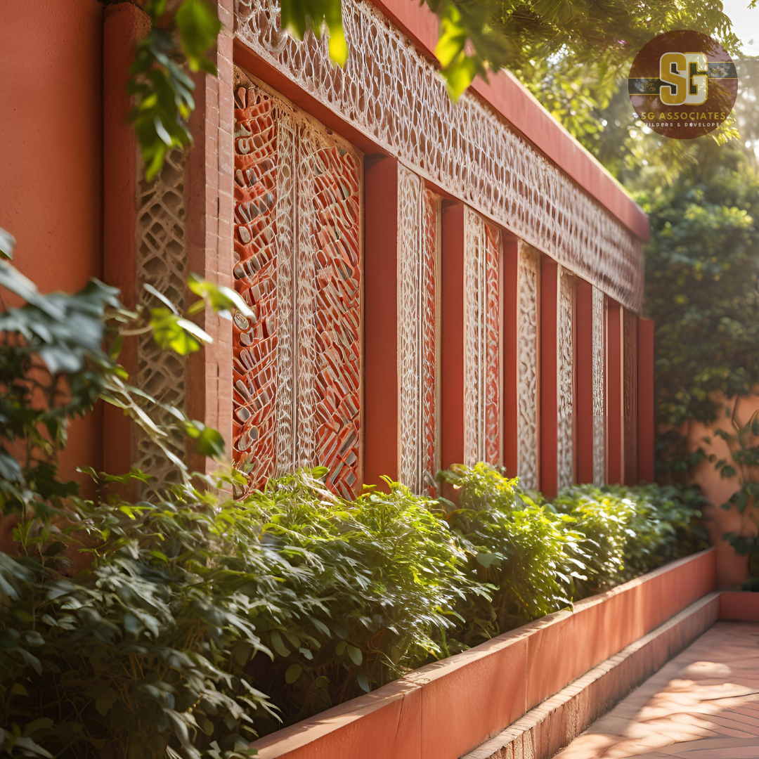 A photorealistic image showcasing a variety of precast concrete compound wall designs.  The image should feature at least three distinctly different wall sections, each with different textures, colors, and perhaps incorporating design elements like embedded patterns or varying heights.  The background should be a clean, neutral color to allow the walls to be the focal point. The lighting should be soft and even, highlighting the details of each wall section.