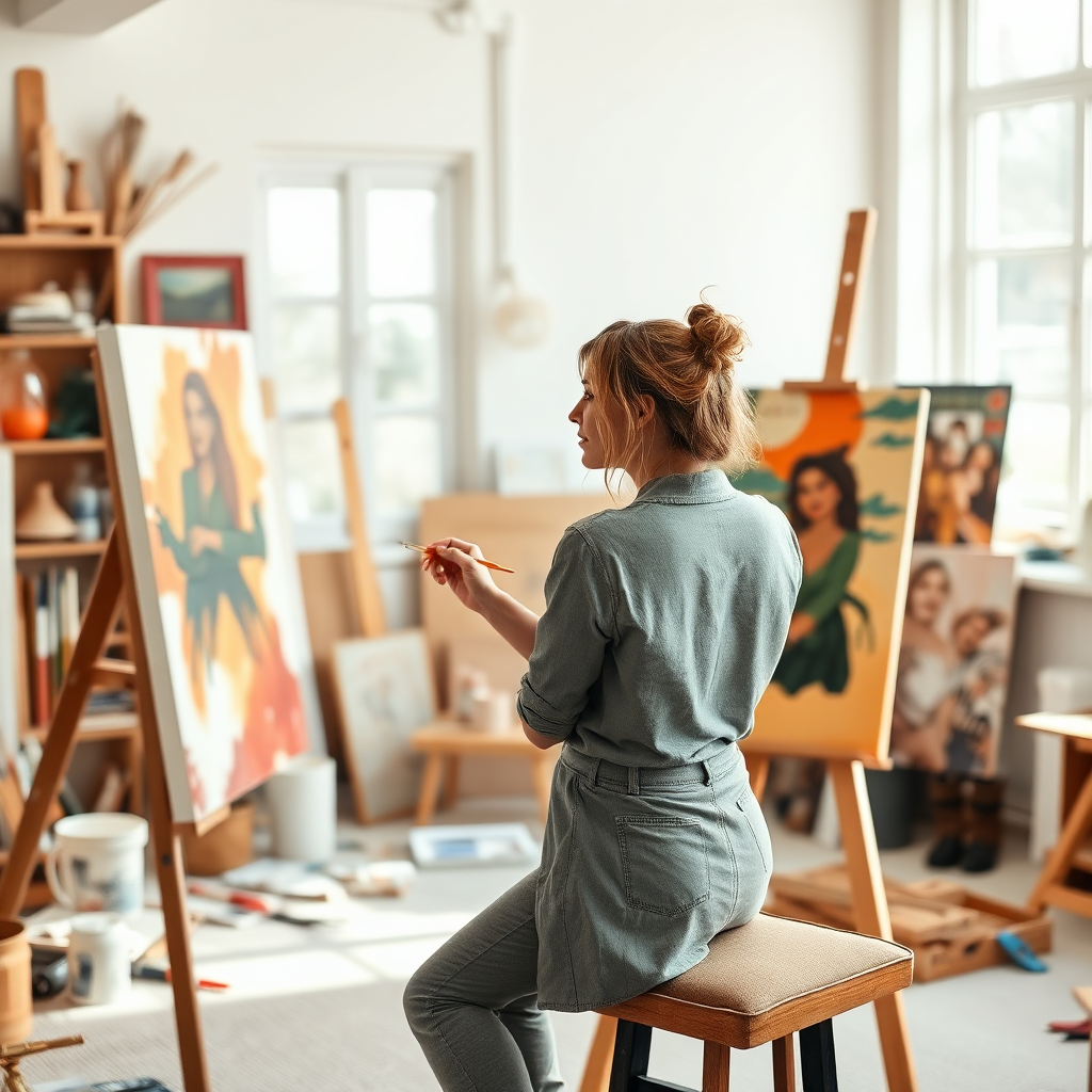 Artist painting a canvas