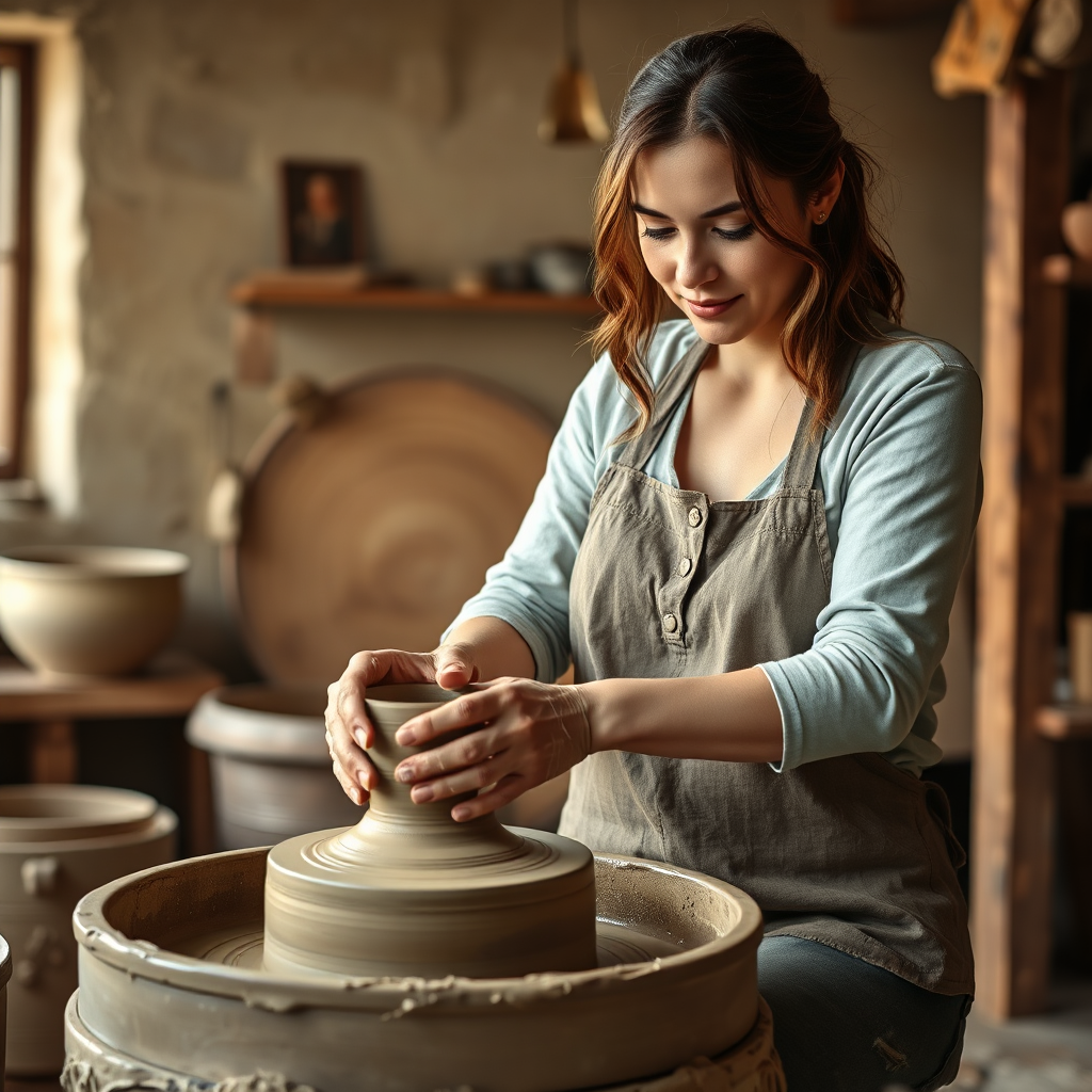 Potter at work, focused