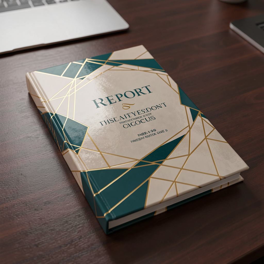 3D report cover on desk