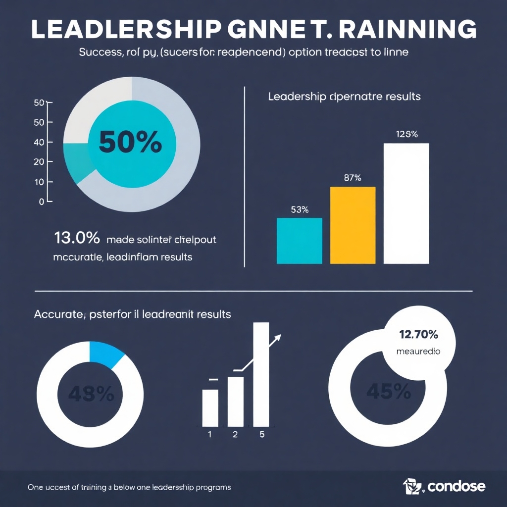 A stylized infographic showcasing data and charts representing the success of leadership programs and training.  The colors should be clean and clear, allowing for a visual display of measurable results. The image needs to be clear, accurate, and professional.