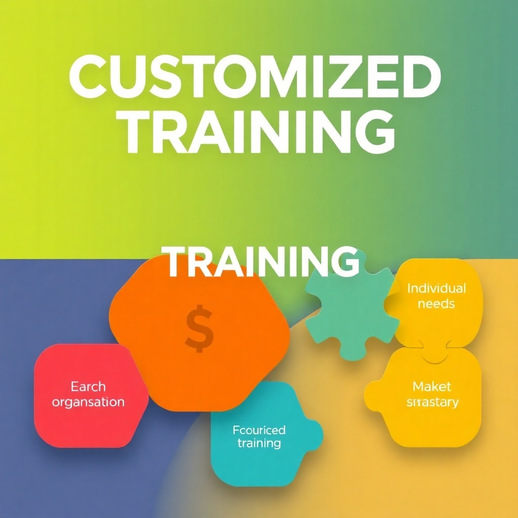 An abstract image visualizing the concept of customized training, possibly using modular shapes that can be arranged and rearranged to represent flexibility and adaptation.  The image should emphasize the individual needs of each organization while focusing on a shared goal of growth and success.
