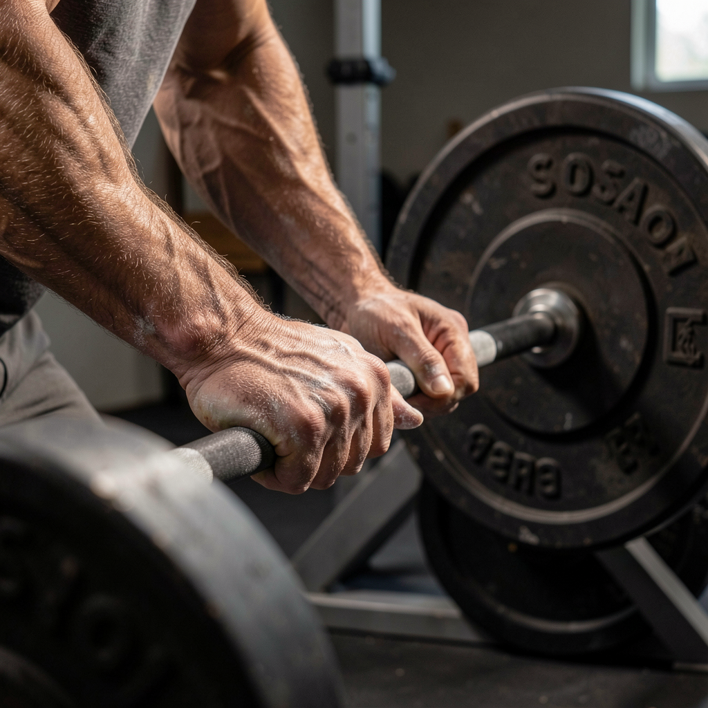Athlete preparing a barbell for resistance training
