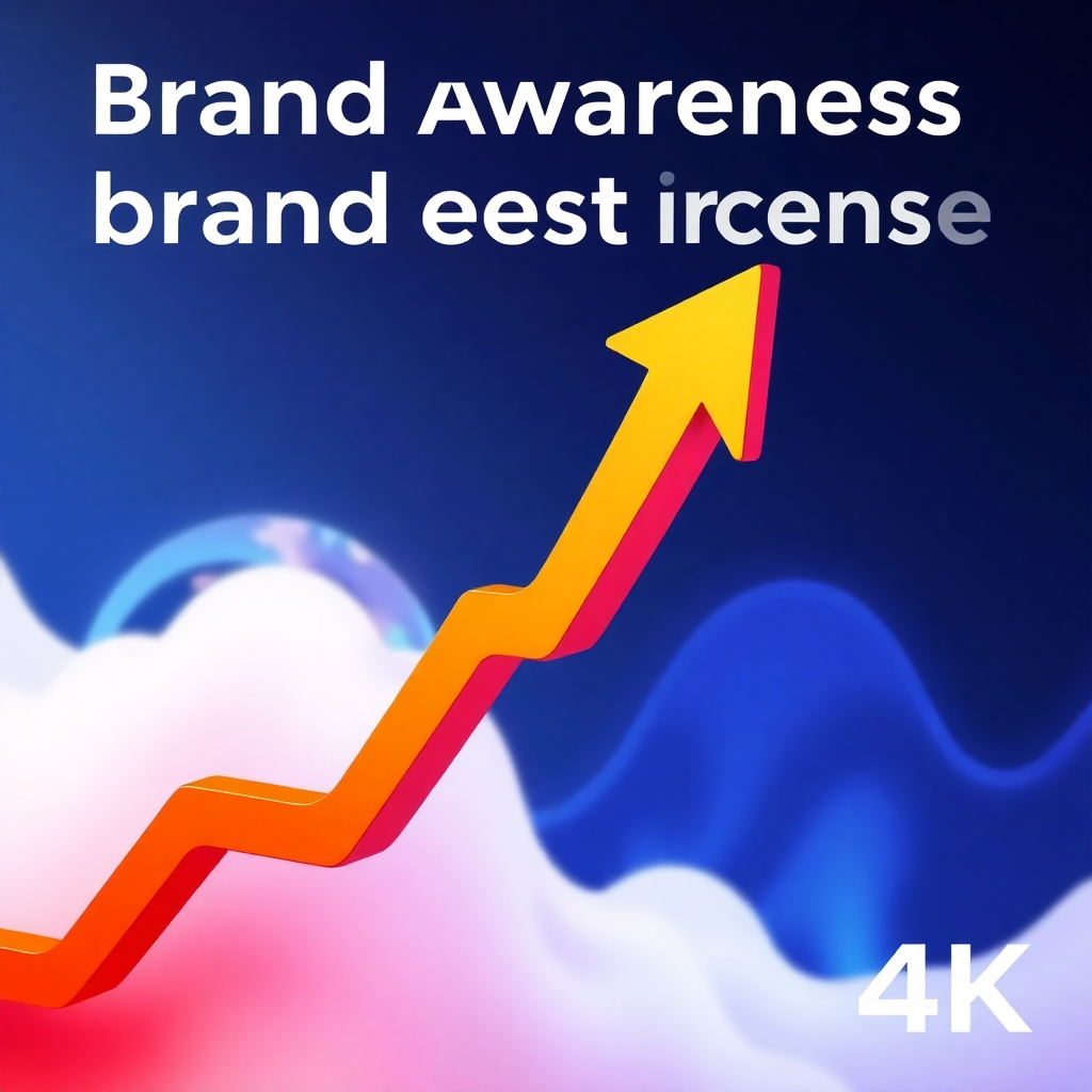 A dynamic visual representation of brand awareness and perception increasing, perhaps an upward trending graph or a strong positive brand image.  Use vibrant and professional colors. 4K resolution.
