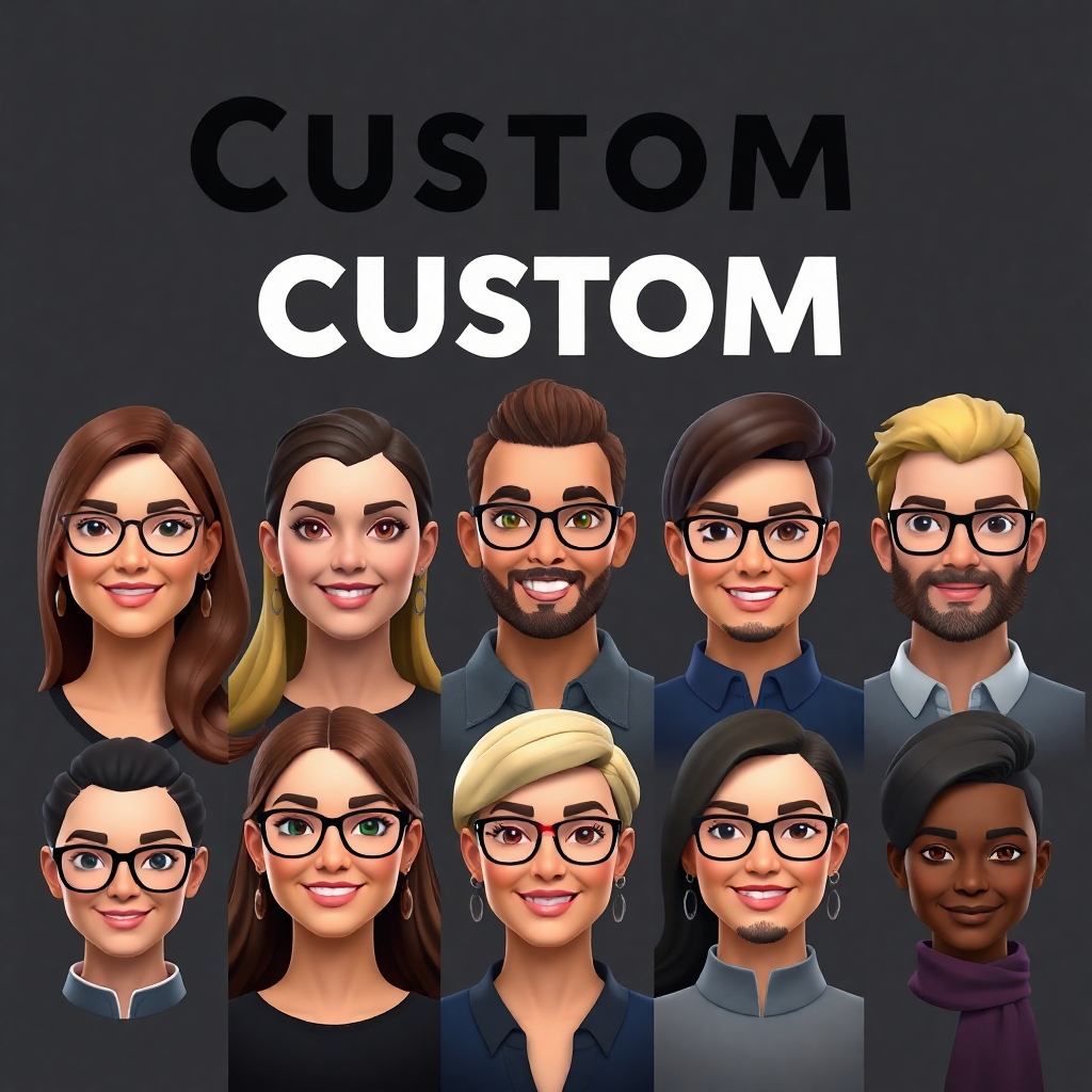 A photorealistic image showing a variety of custom AI avatars, each reflecting a different brand style. High quality and diverse designs.