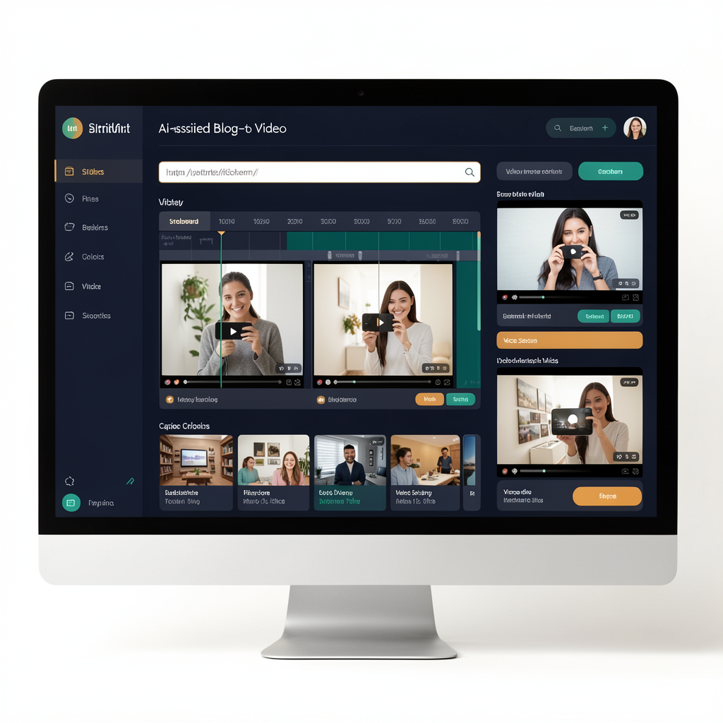 Illustration of a blog-to-video creation workspace