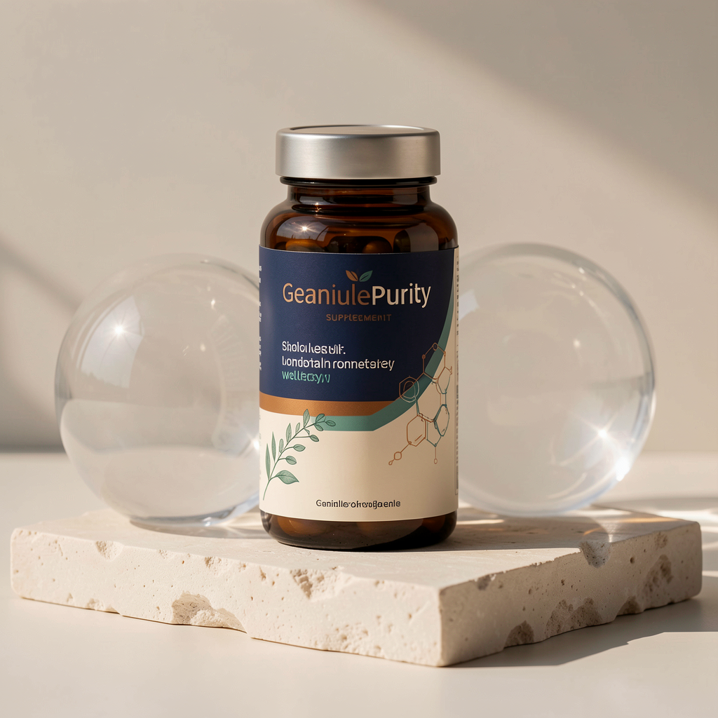 GenuinePurity supplement displayed on a stone platform