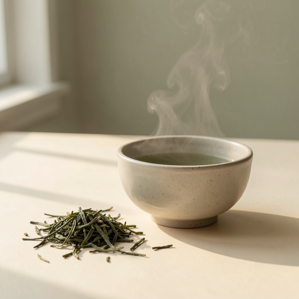 Green tea leaves representing L-theanine