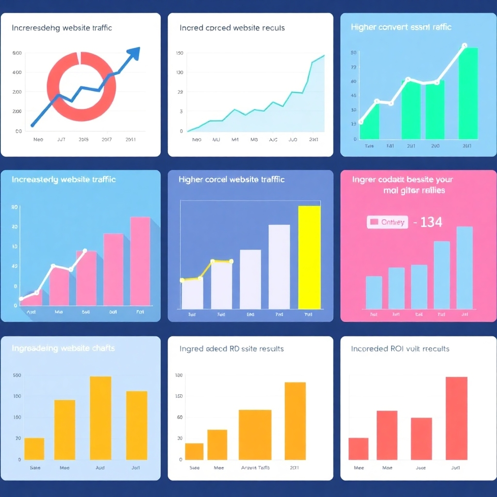 A series of stylized graphs and charts showcasing the success stories of Advertmate's clients. The graphs and charts represent key performance metrics, such as increased website traffic, higher conversion rates, and improved ROI. The overall composition is clean and modern, with a focus on data-driven results. The color palette is vibrant and energetic, evoking a sense of progress and achievement. The camera angle is a top-down view, showcasing the overall impact of Advertmate's solutions. Technical specs: 4K resolution, high quality.