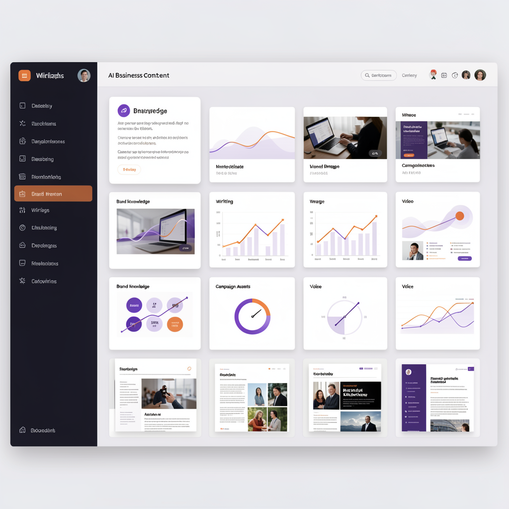 Conceptual AI content workspace dashboard