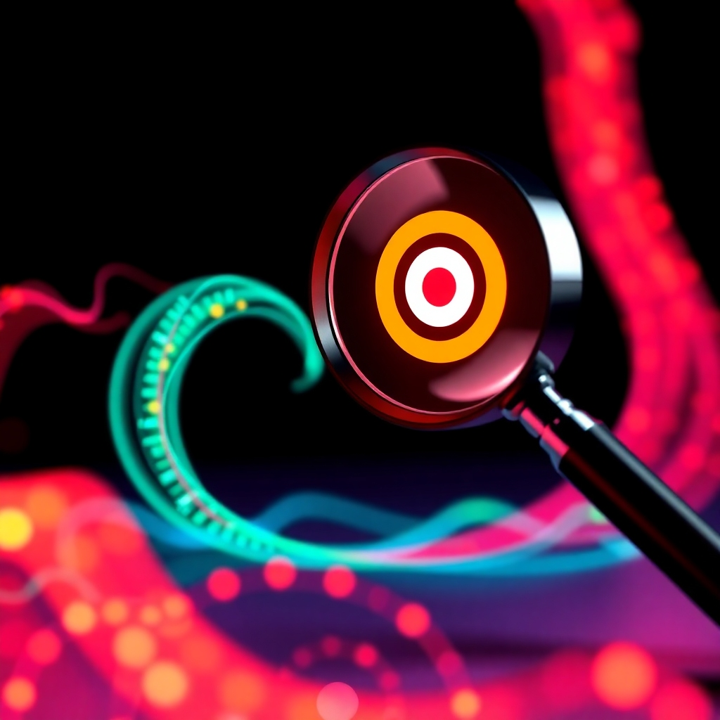 A stylized image representing data streams flowing into a magnifying glass, symbolizing the process of analyzing and optimizing ad campaigns. The magnifying glass is focused on a target symbol, representing the desired outcome of the optimization efforts. The data streams are depicted with bright, energetic colors, conveying the dynamic nature of the optimization process. The lighting is sharp and precise, highlighting the clarity and accuracy of the analysis. Technical specs: 4K resolution, high quality.
