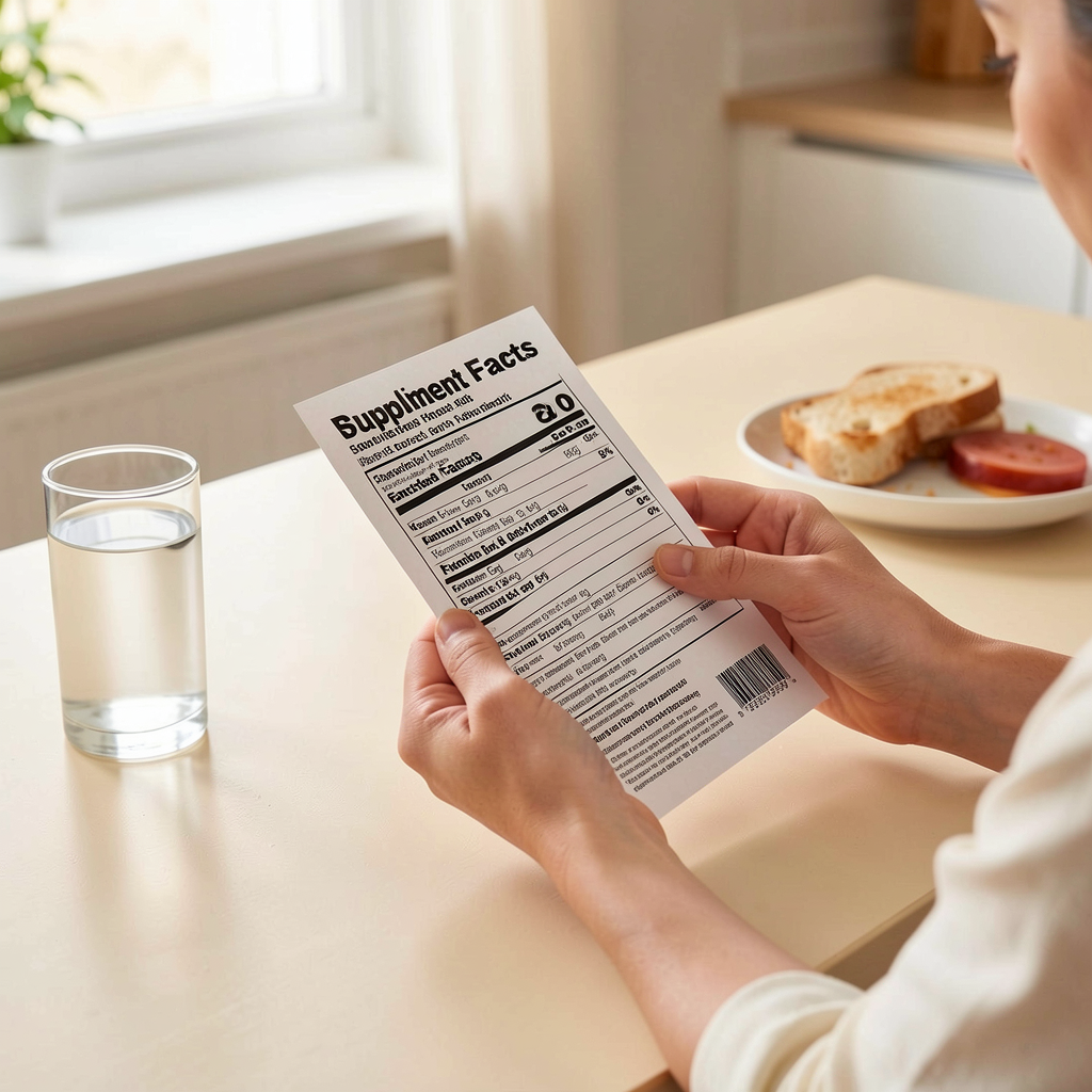 Person reviewing a supplement label