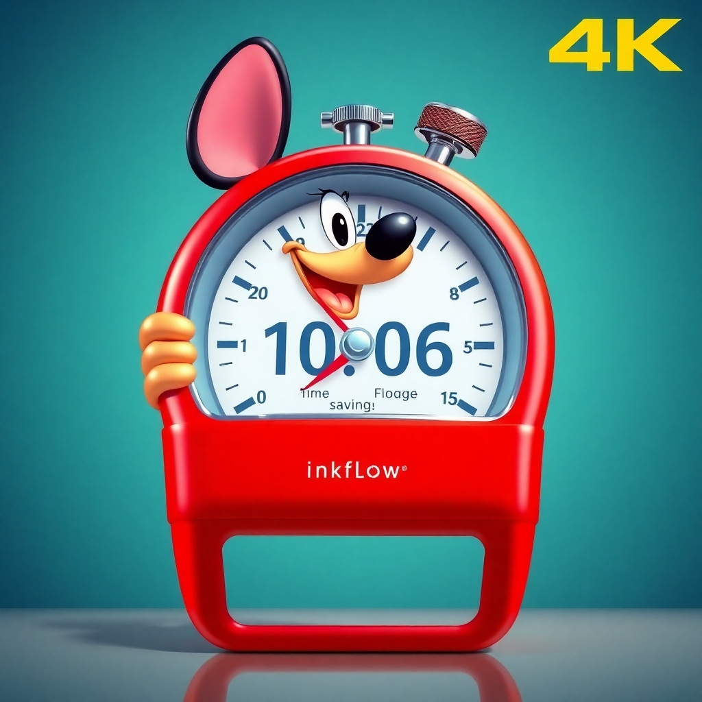A stopwatch with the time significantly reduced, visually representing the time savings when using Inkflow. Dynamic design, emphasis on speed and efficiency. 4K resolution, vibrant colors.