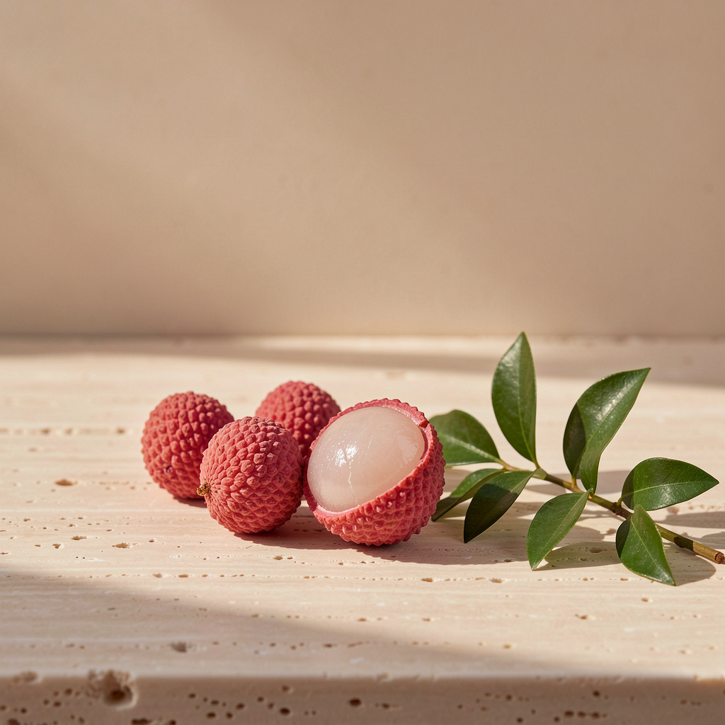 Whole and peeled lychee fruit