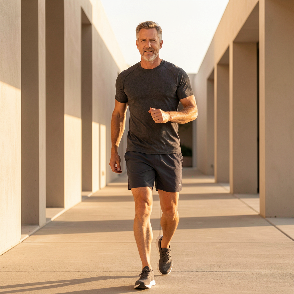 Man walking outdoors in morning light