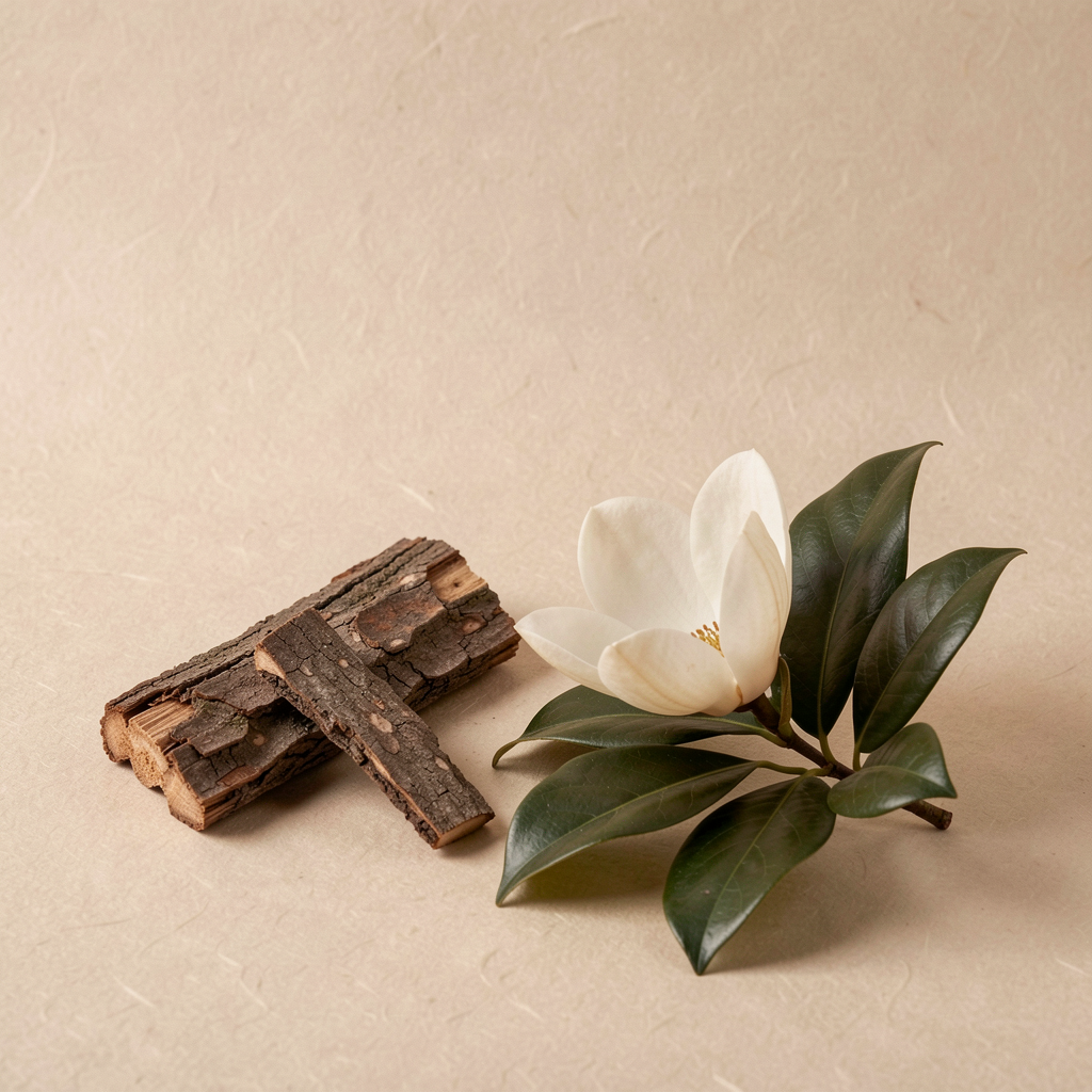 Magnolia bark and flower