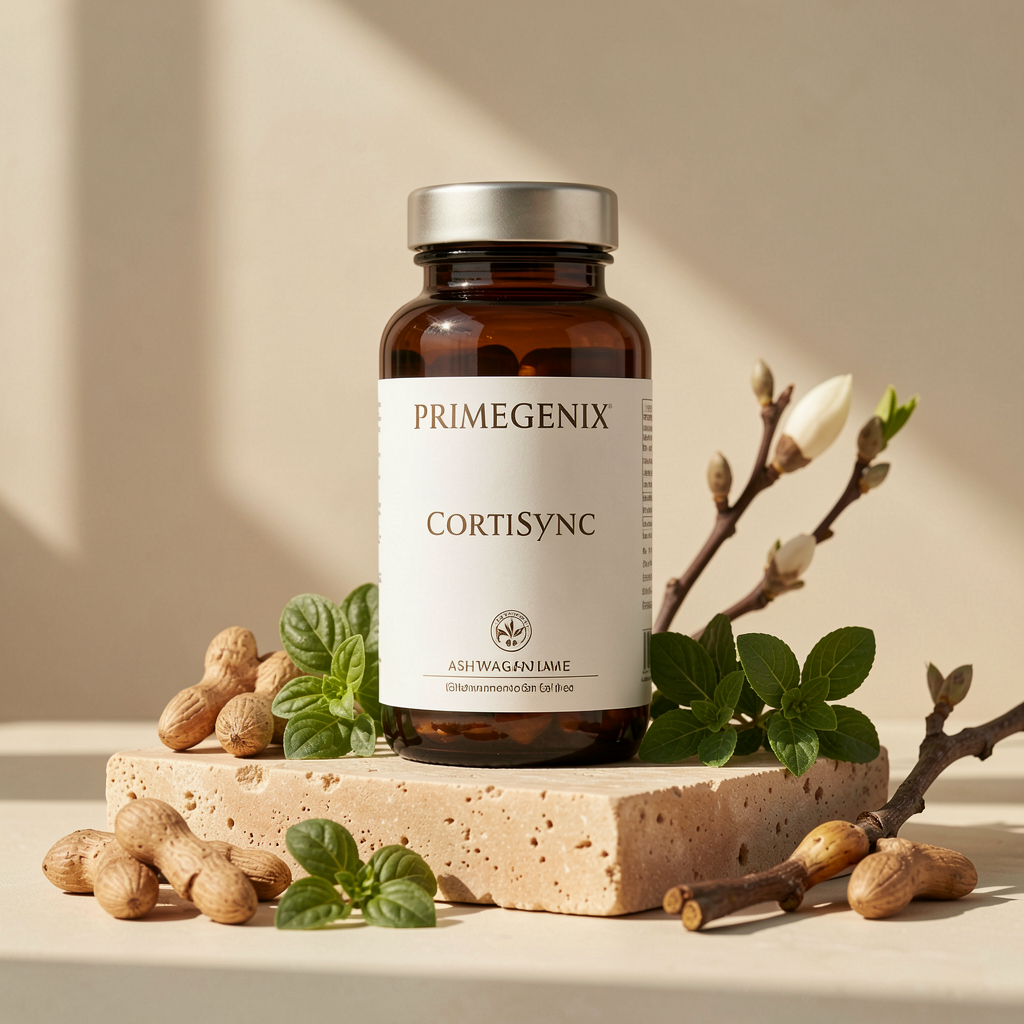 PrimeGENIX CortiSync bottle with botanical ingredients