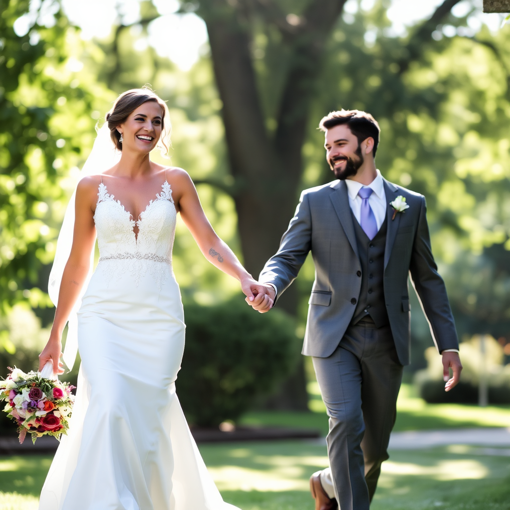 Eva a Adam sa držia za ruky v parku