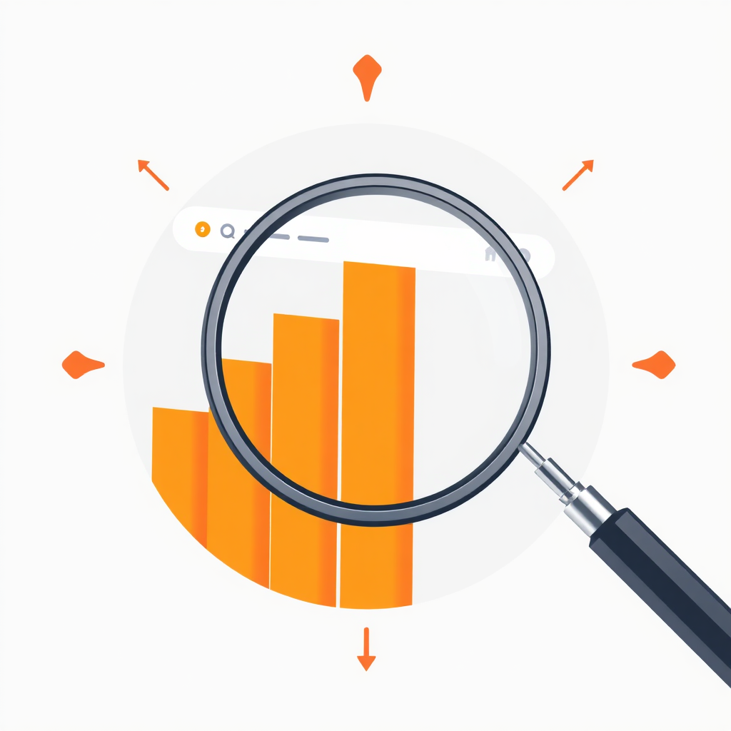 An image representing search engine optimization (SEO). The image features a magnifying glass over a website ranking high in search results. Style: Modern, technical, effective. Technical specs: Stylized, 8K resolution.