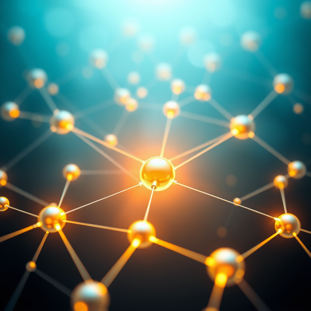 A 4K resolution, high-quality image depicting the core of ACE MANAGEMENT CONSULT's mission. The scene is an abstract representation of interconnected nodes, each node symbolizing a different service: Software Development, Business Consulting, Mobile App Development, ERP Solutions, CRM Tools. These nodes are connected by glowing lines, forming a network that signifies integration and collaboration. The color palette is professional yet vibrant, with shades of blue, green, and gold. The lighting is soft and diffused, creating a sense of trust and reliability. The camera angle is a slightly elevated perspective, showcasing the comprehensive nature of the network. Textures are smooth and polished, representing efficiency and innovation. The environment is a clean, minimalist space, emphasizing clarity and focus. Style references include elements of modern abstract art and technology visualization. The overall impression should be one of a connected ecosystem of services that drive business growth.