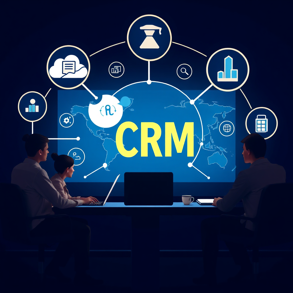A stylized image depicting a customer avatar surrounded by various icons representing customer interactions, feedback, and support channels, symbolizing comprehensive CRM.