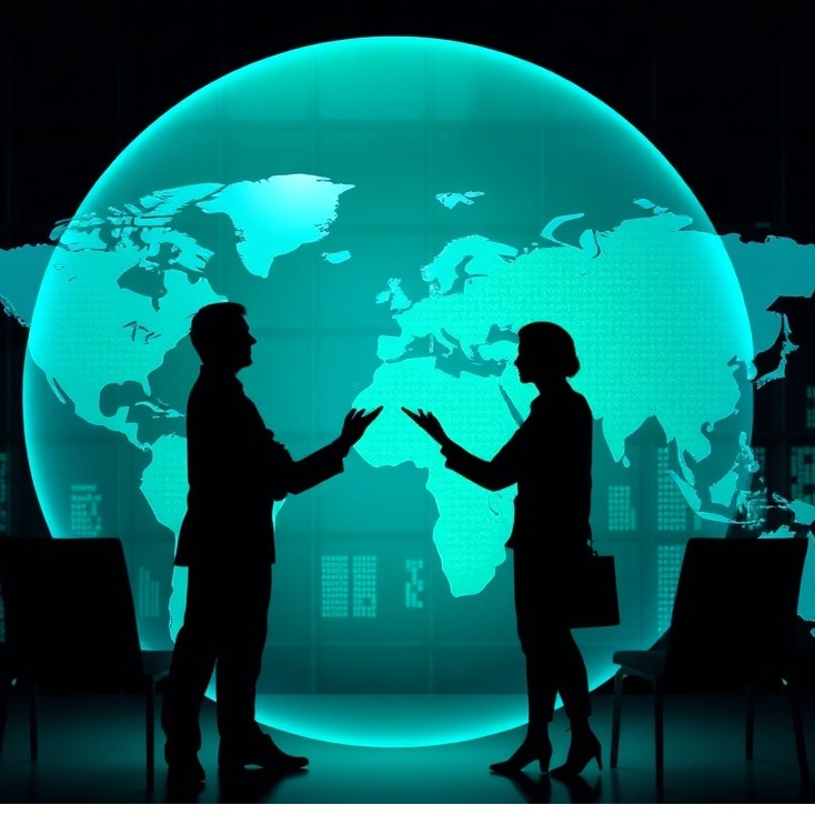 A visual representation of global connectivity featuring logos of ACE Management Consult, Staah, Software Hotel Solutions, and KAI intertwined with a world map, symbolizing international partnerships and collaboration.