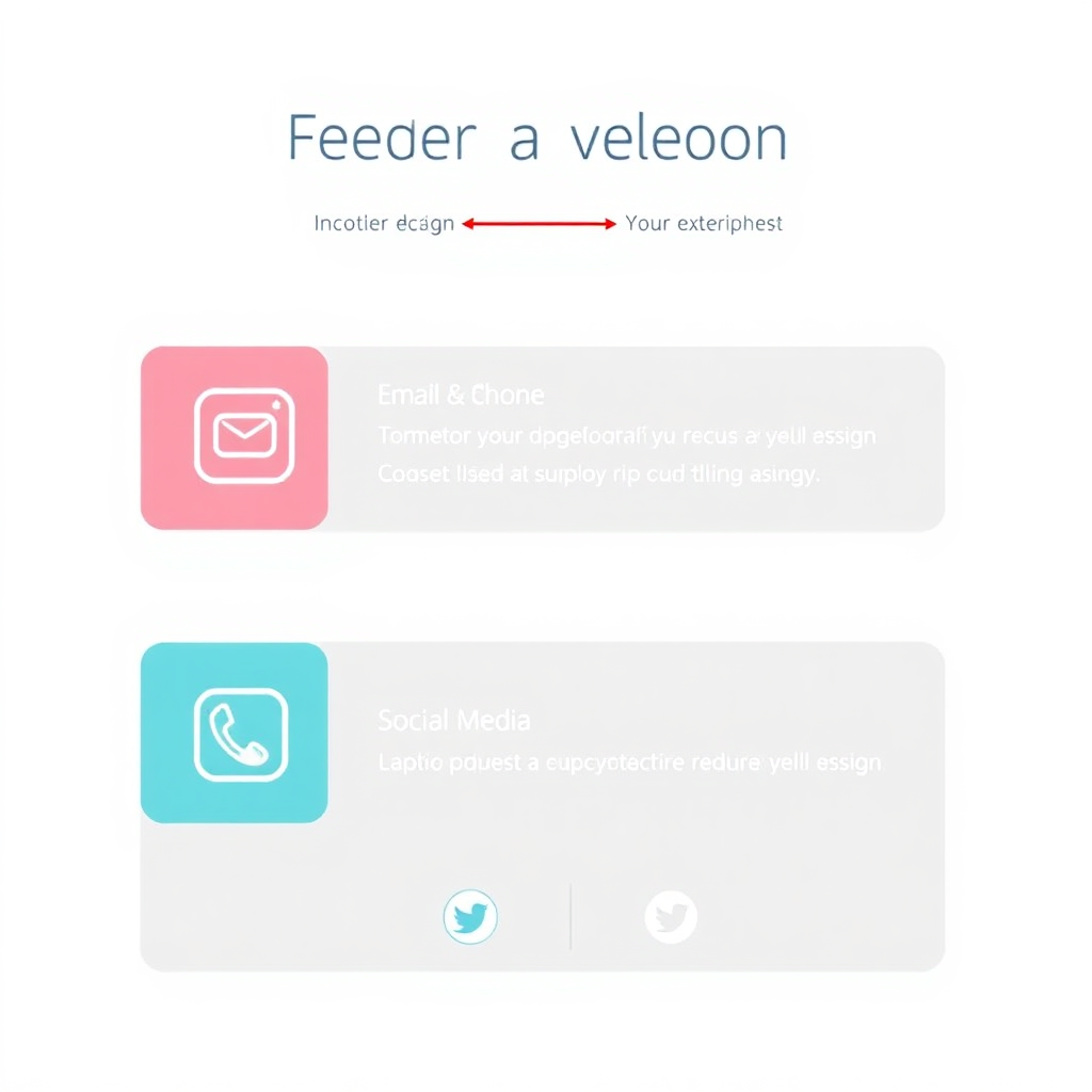 Un diseño de pie de página estéticamente agradable con íconos para correo electrónico, teléfono y enlaces a redes sociales, presentado en un diseño moderno y accesible, que fomenta la interacción del usuario.