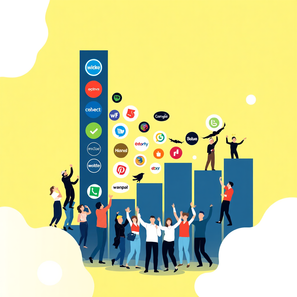Una imagen inspiradora que muestra un gráfico ascendente con varios logotipos de marcas escalando. Rodea el gráfico con imágenes de equipos celebrando sus victorias de marketing, representando el éxito y el crecimiento.