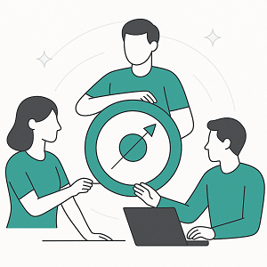 Una imagen de un equipo diverso trabajando en conjunto, combinando piezas de rompecabezas de diferentes colores que encajan perfectamente, representando la unidad y la colaboración para lograr objetivos comunes.