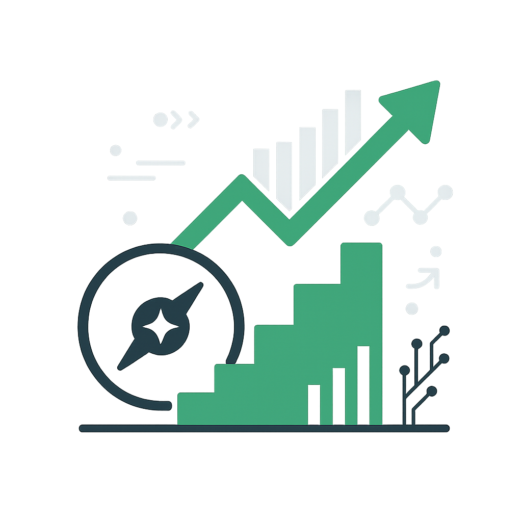 Una imagen inspiradora que muestra un gráfico ascendente con varios logotipos de marcas escalando. Rodea el gráfico con imágenes de equipos celebrando sus victorias de marketing, representando el éxito y el crecimiento.