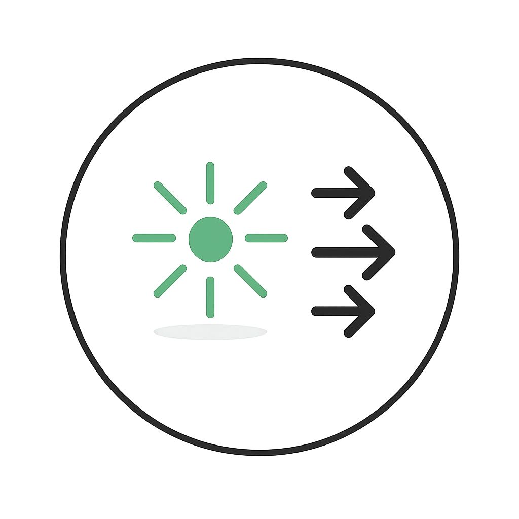 Una puerta abierta que conduce a un paisaje vibrante lleno de oportunidades representadas por varios íconos de marketing digital y símbolos de éxito, que combinan magníficamente la naturaleza y la tecnología.